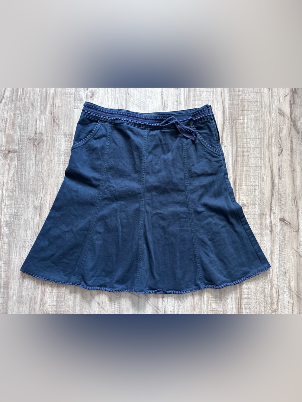 Embroidered Women’s Navy A-Line midi tulip Skirt classic prairie cottagecore